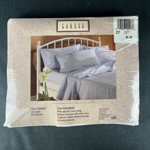 Other - NOS Mervyn's Caress Twin Flat Sheet White No Iron Percale 180 Thread USA‎ Made